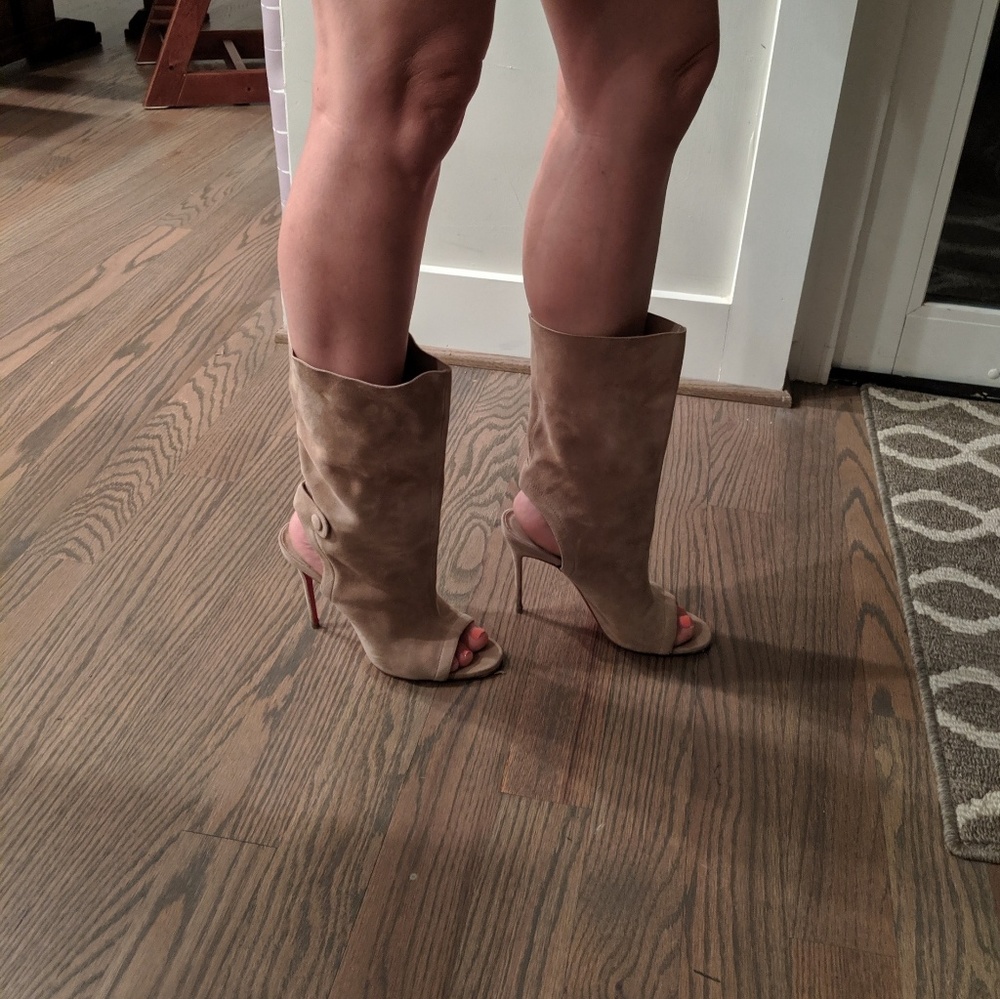 Christian Louboutin Suede Open toe slouch boot
